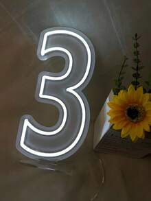 1 Paquete de Señal de Número de Luz de Neón LED, Dígito Único Blanco 0-9, Decoración de Pared Alimentada por USB, Adecuada para Cumpleaños, Aniversario, Hogar, Bar, Club, Regalo de Boda - Blanco - Ver 5