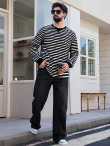DAZY Men's Casual Striped Round Neck Long Sleeve T-Shirt, Autumn - Multicolor - View 7