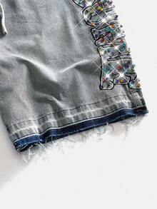 ROMWE MEN Men's Straight Leg Distressed Denim Shorts With Belt Loops, Fashion Summer