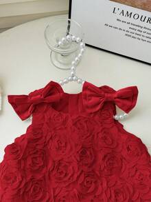 SHEIN 女宝宝可爱优雅红色碎花网纱夏季连衣裙 - 紅色 - 查看 3