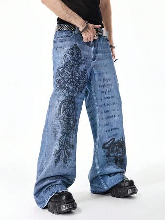 Street Life Herren Lässig Jeans mit geWashed Kreuz-Logo Aufdruck