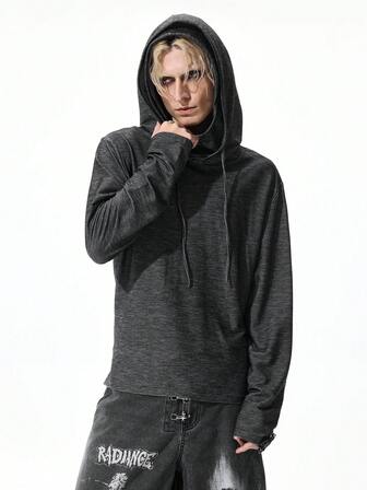 Street Life Atuendo de festival de música punk apocalíptico para hombres con capucha, diseño con cordón y espalda descubierta, ajuste slim, manga larga