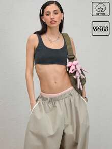 COUREZ 罗纹针织文胸/女士夏季/街头休闲/Y2K纯棉复古背心 - 黑色 - 查看 1