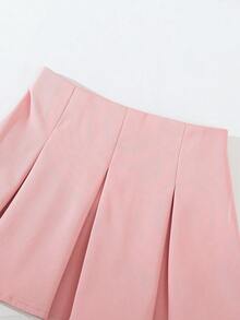 SHEIN Babygirl Elegant Cute Knitted 3D Floral Camisole & Pleated Skirt Set - Black - View 5