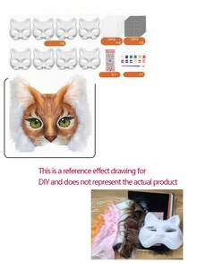 DIY Cat Face Mask Making Kit With Felt, Handmade Style Animal Design Colorful Dress-Up Mask Set For Halloween Costume, Carnival Party, Cosplay & Festivals (DIY Craft Kit, Halloween Costume Accessories) - Multicolor - View 5
