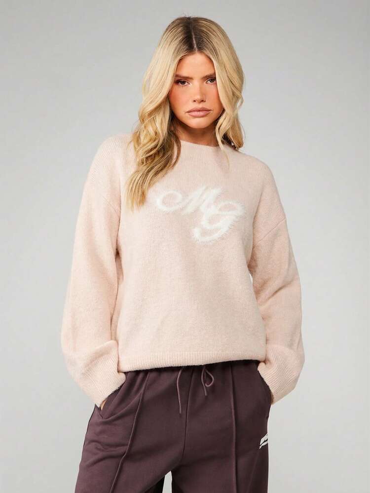 MISSGUIDED Oversized Logo Jumper With Ribbed Crew Neck Long Sleeves And Relaxed Fit Design For Cozy Winter Casual Wear