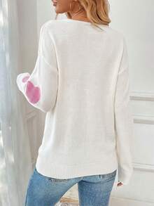 SHEIN LUNE Áo len cổ chữ V họa tiết trái tim mới cho nữ, mẫu mùa xuân 2025, áo len trái tim cho ngày Valentine, áo len trái tim mùa thu/đông dành cho nữ, áo len Valentine cho nữ, áo len chui đầu cho nữ, áo len in hình trái tim, áo len dệt kim, áo len nữ. - trắng - Xem 2