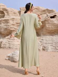 Al Najma New Elegant Beaded Embroidery Tassel Design Versatile Casual Party Holiday Dress - Green - View 6