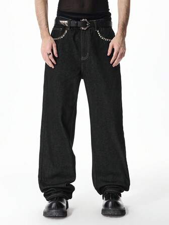 Street Life Herren Grafik Muster Tasche Lässig Jeans, Straßenmode