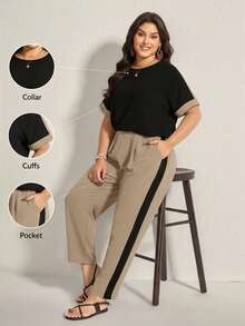 Comfylo Conjunto de camisa y pantalones de talla grande de verano, informal y de bloques de color - Multicolor - Ver 1