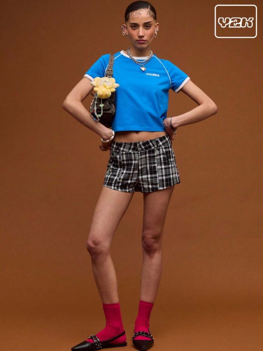 COUREZ 梭织格纹迷你工装短裤/女士夏季穿搭/夏季短裤/街头休闲/Y2K复古风