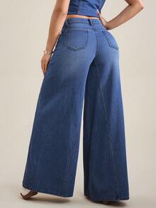 Selenza Women's Casual Washed Low Waist Wide Leg Jeans Jeans Wide Leg Flared Jean Loose Jeans Oversized Jeans Low Rise Baggy Jeans - Dark Wash - View 2