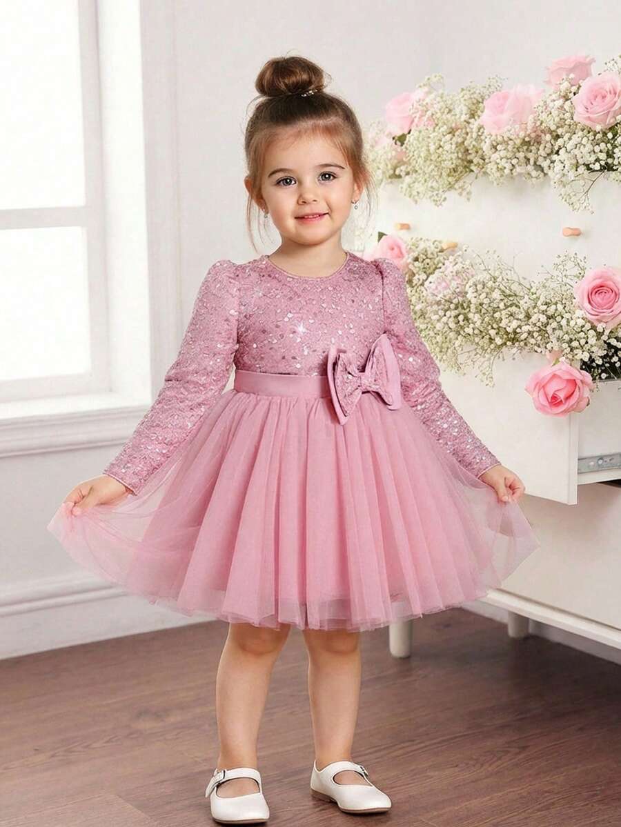 Váy dạ hội đính sequin lấp lánh thanh lịch cho bé gái - Hồng - Xem 1