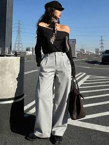 DAZY Women's Loose Solid Color Cargo Pants With Pockets, Casual Street Style, Autumn/Winter Y2k - Grey - View 5