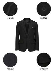 SHEIN 5pcs Tween Boys Suit Set - Notch Lapel Blazer + Single-Breasted Vest + Half-Elastic Waist Pants + Solid White Shirt + Tie, Suitable For Daily Wear, Awards Ceremony, Birthday Party, Wedding, Wedding Guest, Pageboy, Ring Boy