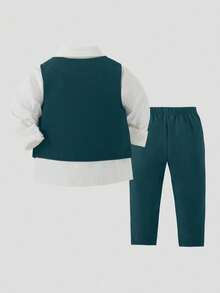 SHEIN 2pcs Gentleman Suit: Plain Vest And Long Pants, Fashion Suitable For Birthday Party, Evening Party, Performance, Wedding - Green - View 2