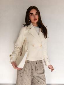 Bris Aura Casual Solid Color Double-Breasted Cropped Jacket, Autumn/Winter  Fall Cloth For Women - Apricot - View 5