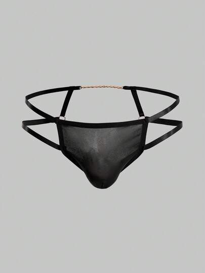 Men's Solid Color Hollow Design Chain Connected Sexy Briefs