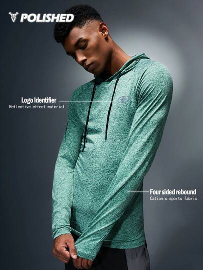 Manfinity Sport Polished Sudadera con capucha para hombres, de manga larga y ajustada, para correr, hacer ejercicio, uso casual al aire camiseta de compresión para hombres