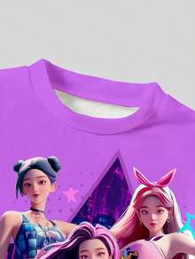 2件套偶像女团印花上衣和打底裤套装，时尚休闲少女装 - 彩色 - 查看 3