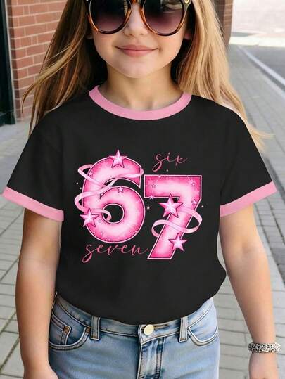 SHEIN Fast Delivery 67 Girls Glowmood New In All Polka Dot Print Young Girl Casual Minimalist Round Neck Short Sleeve T-Shirt, Suitable For Summer