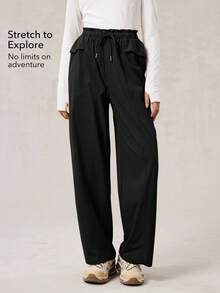 OutZeal 女士户外裤 黑色 日常休闲 防水 阔腿 弹性荷叶边腰带 带口袋 - 黑色 - 查看 3