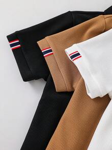 SHEIN 3件套儿童/青少年男童休闲舒适简约百搭宽松圆领短袖针织Polo衫，适合春夏户外及校园穿着 - 彩色 - 查看 3