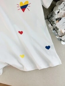 Resyla 标准尺寸合身短袖女式休闲心形印花 T 恤 - 彩色 - 查看 6