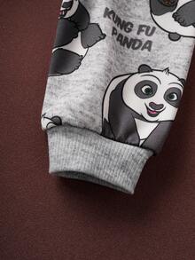 SHEIN Kung Fu Panda 2pcs Baby Boy Casual Panda Print Crew Neck Sweatshirt And Sweatpants Set, Autumn - Grey - View 5