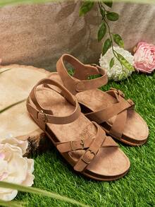 Mini mi #ComfortLite 儿童三扣交叉绑带后系带软鞋垫高级仿皮棕褐色凉鞋 – 安全、舒适、超轻 - 紫紅色 - 查看 7