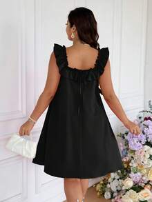 SHEIN Frenchy Plus Size Summer Romantic Elegant Ruffle Patchwork Women Dress, Suitable For Beach Vacation, Wedding Season, Romantic Date - Black - View 2