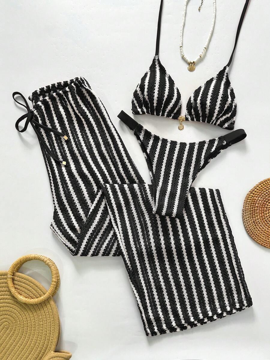 Swim Chiccia Bộ đồ bơi nữ kẻ sọc đi biển, áo khoác ngoài và quần bơi, bộ đồ bơi nữ, bộ đồ đi biển cho nữ, đồ bơi hai mảnh. - Nhiều màu - Xem 1