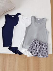 3件套男童时尚纯色内衣套装，足球图案元素打底裤 - 彩色 - 查看 3