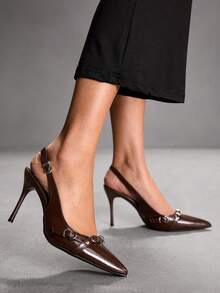 CUCCOO SZL Women's Pointed Toe Buckle Design Fashionable High Heels, Versatile For Daily Wear Valentine's Day - Coffee Brown - View 9