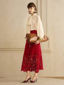 Arave Women's Water-Soluble Lace Knitted Design Lace Temperament Charm Elegant Date Hollow Skirt Autumn     New Year Dress Red Dress New Year Clothes Valentine's Day New Year Red Lace Skirt Leisure, Dating - Red - View 6