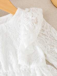 SHEIN Baby Girl Elegant Cute Lace Ruffle Hem Dress - White - View 3