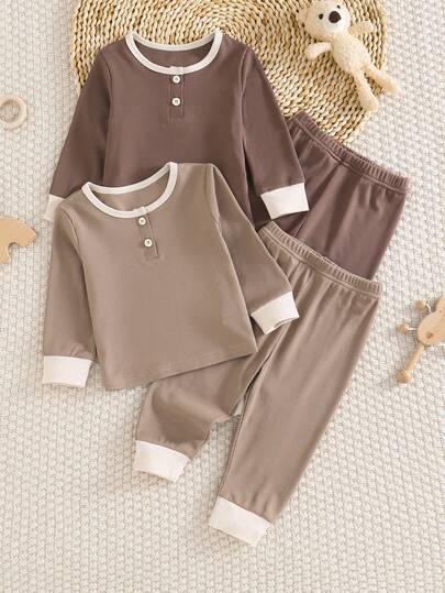 4pcs Baby Boys Ribbed Knit Comfortable Soft Short Sleeve Pajama Set