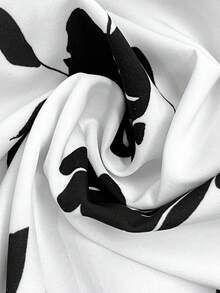 GlowEve CURVE Plus Size Elegant Short Sleeve Bohemian Floral Dress,Women's Summer Black And White Maxi Dress,French Style Date Night Printed Dress With A Belt - Black and White - View 3