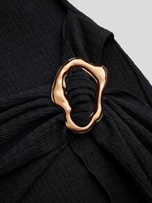Sweetra Plus Size Women's Asymmetric Metal Sun Buckle Dress - Black - View 6