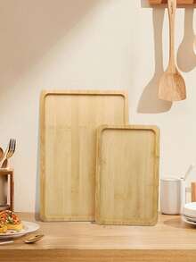 1/2pcs Bamboo And Wood Serving Tray, Dinner Plate, Serving Tray, Breakfast Tray, Restaurant And Kitchen Tray, Fruit Tray, Coffee Tray, Tea Tray, Snack Tray, Living Room Decoration, Suitable For Hotels, Restaurants, And Home Use For Serving Fruits, Desserts, Snacks, Festivals, Thanksgiving, Christmas, New Year, Outdoor, Beach, And Courtyard Multi-Functional Tray.