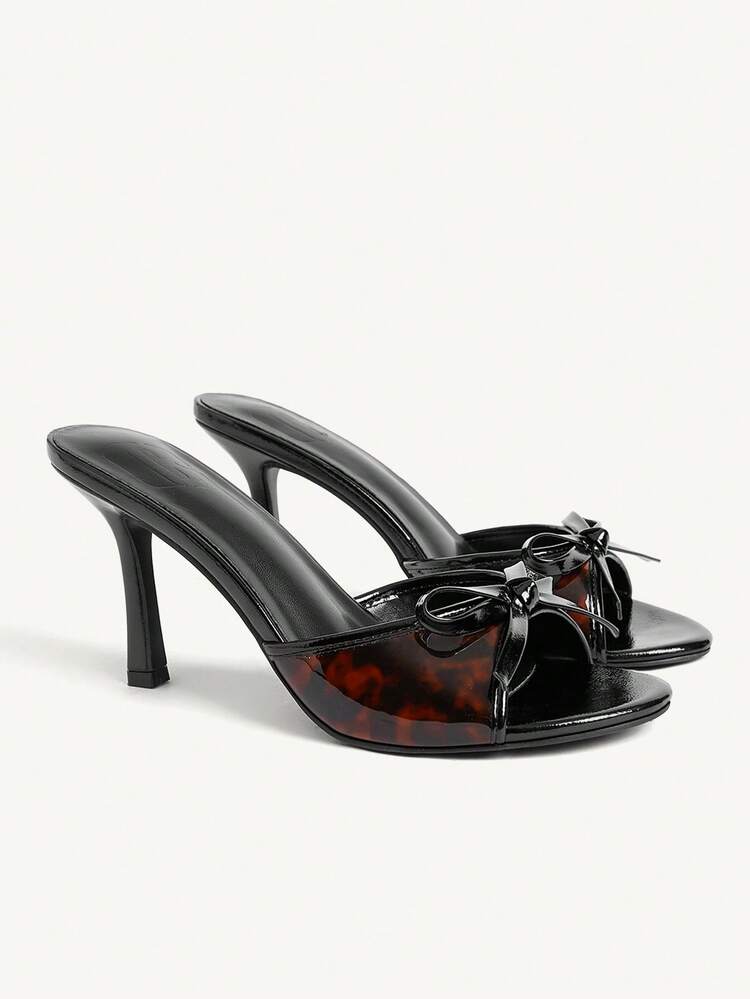 CUCCOO CHICEST Women's Black PU Bow Fashion Comfortable Summer Wear Mule High Heel Sandals