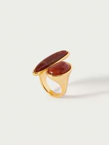 Glisma Anillo individual para mujer, de calidad premium/estilo antiguo/elegante, chapado en oro de 18 quilates, sexy/vintage, para mamá/mujer/niña/madre, para verano/playa/baile de graduación/fiesta, con capas/gemas/cuentas/cristales - Marrón - Ver 4