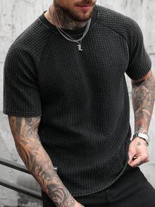 SLATEMANN Áo thun nam tay ngắn cổ tròn raglan đa năng, thích hợp mặc đi làm, màu xám, áo dệt kim tay ngắn, áo thun dệt kim tay ngắn cho nam. - màu đen - Xem 4