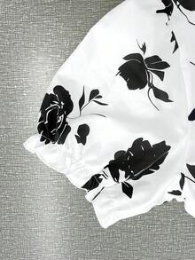 GlowEve CURVE Plus Size Elegant Short Sleeve Bohemian Floral Dress,Women's Summer Black And White Maxi Dress,French Style Date Night Printed Dress With A Belt - Black and White - View 4