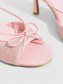 CUCCOO SZL 女士网纱拼接蝴蝶结绑带圆头细高跟凉鞋，优雅浪漫，适合下午茶、约会、优雅装扮、度假等场合。 - 淺粉色 - 查看 6