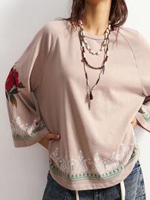 Bohemela Women's Retro Style Casual Solid Color Knit Crew Neck Loose Washed Print Sweatshirt In Fall/Winter - Pink - View 6