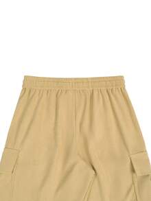 Manfinity Roghcode 男士翻盖口袋侧抽绳腰带工装裤 - 卡其色 - 查看 5