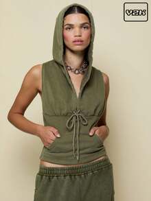 COUREZ 无袖连帽衫上衣 / Y2K 度假穿搭 女装 夏季外出穿搭 可爱 - 綠色 - 查看 1