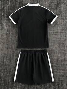 HIMLAND Men's Casual Commuting Sports 2 Pieces Polo Suit - Black and White - View 5