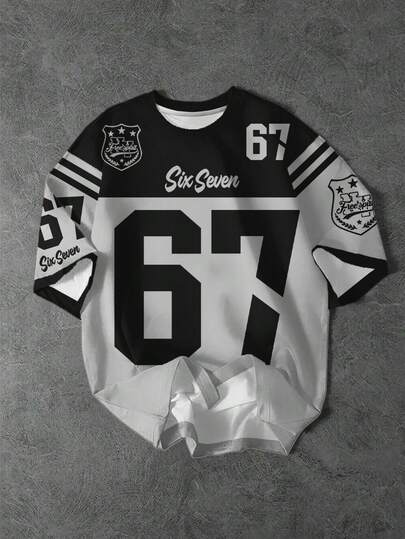 SHEIN Tween Boy Casual Minimalistisk Kortärmad Rundringad T-shirt, Lämplig för vår och sommar, Klassisk Cool Slang #67, Klassiskt Coolt Sportelement Grafiskt Tryck, Six, Seven